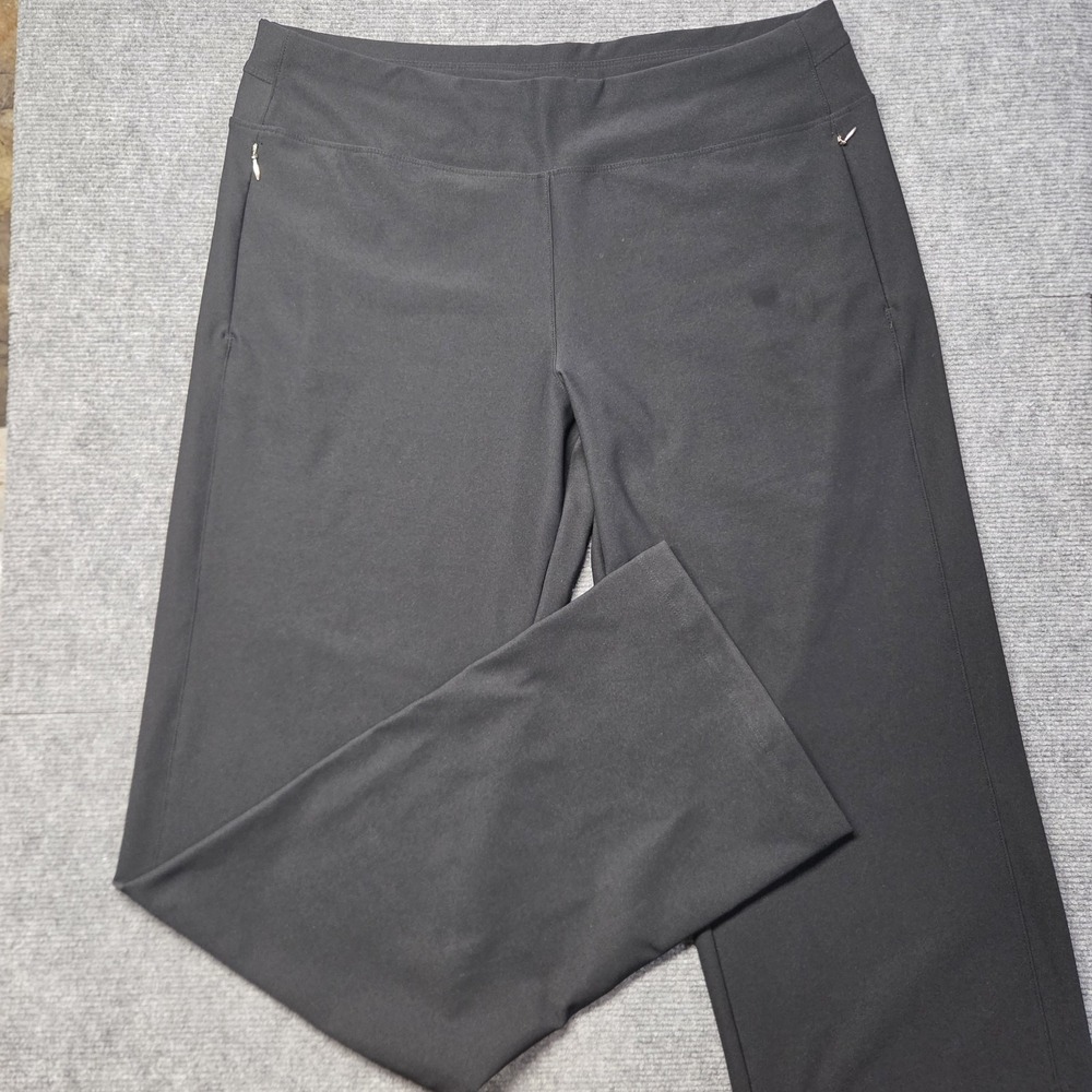 Lucy Womens XL Tall Black Yoga Pants Straight Leg Stretch Zip Pocket Made USA
